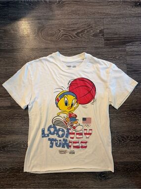 Warner Bros. White Tee with Black Looney Tunes & USA Print
